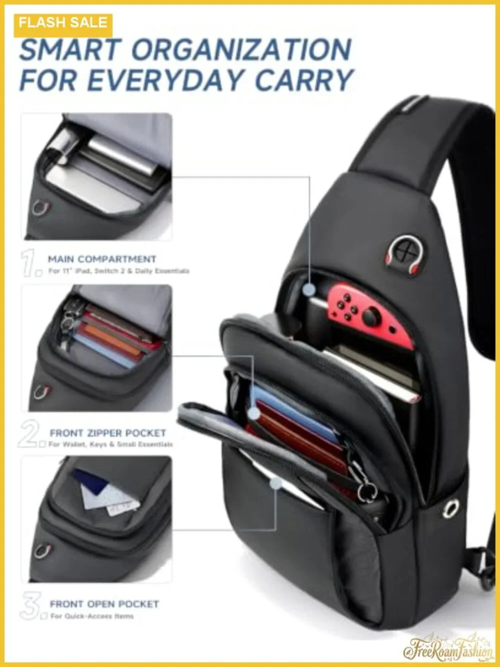 Anti Theft Crossbody Sling Bag Lockable Zipper Water Resistant Fits 11 iPad